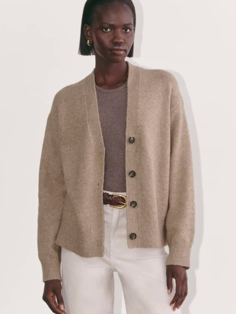 Everlane The Cocoon Cardigan in Plush Cotton Heather Taupe Small